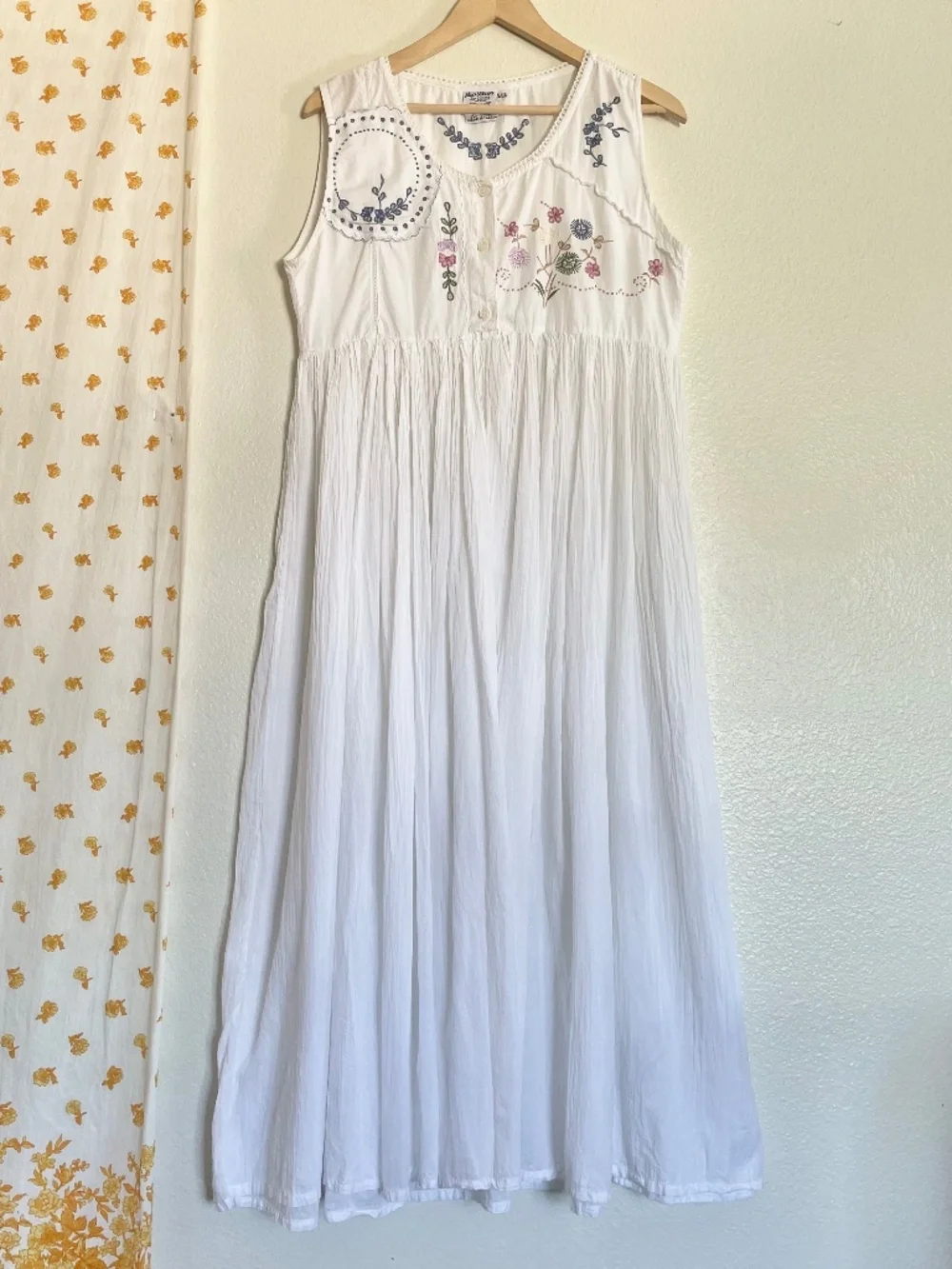 Vintage Papillon White Cotton Embroidered Prairie Maxi Dress S/M - Picture 1 of 11